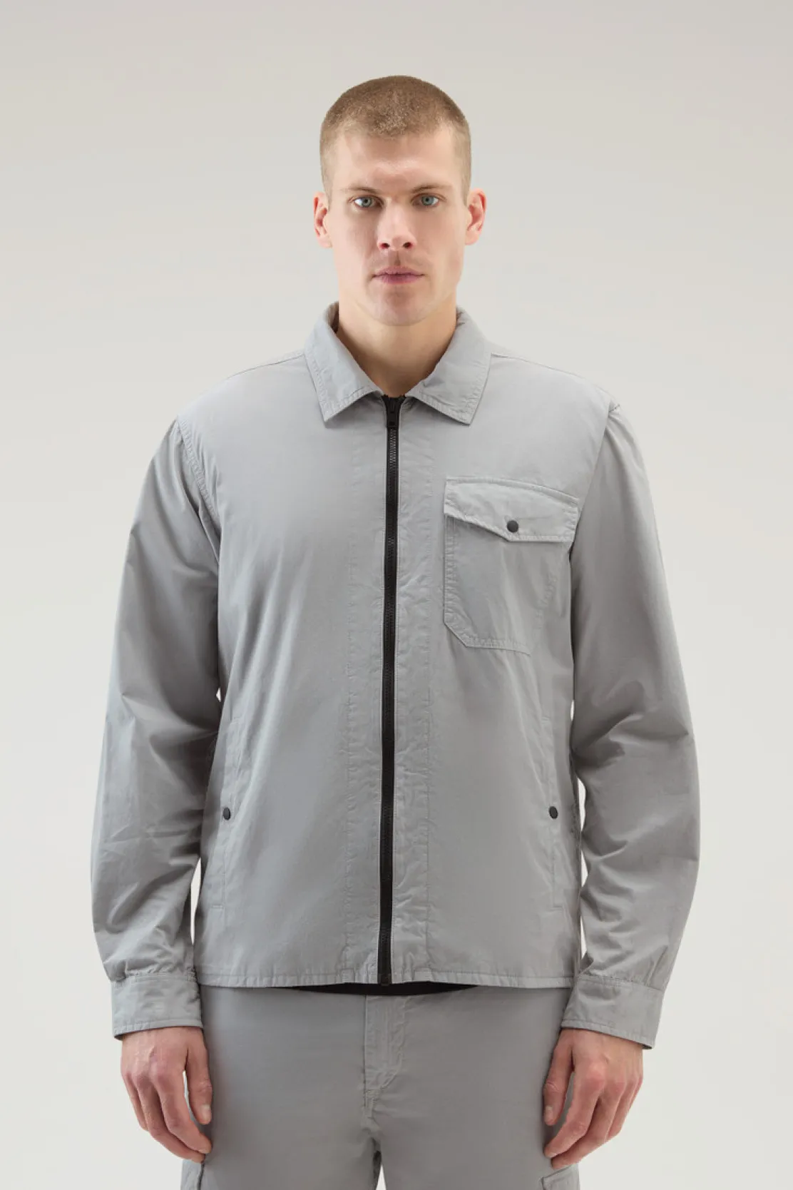 Giacche a camicia>Woolrich Giacca A Camicia Tinta In Capo In Puro Cotone Mineral Grey