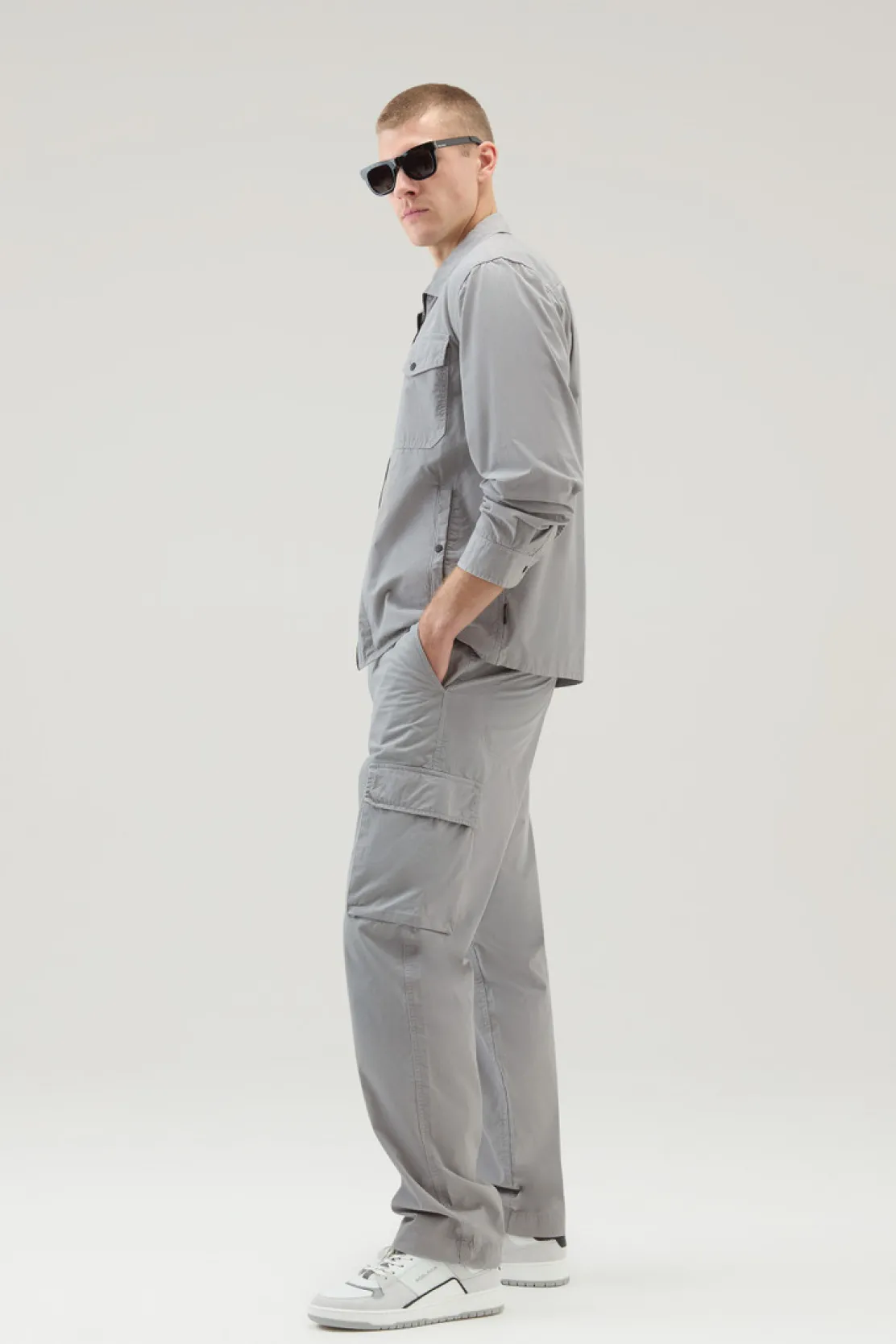 Giacche a camicia>Woolrich Giacca A Camicia Tinta In Capo In Puro Cotone Mineral Grey