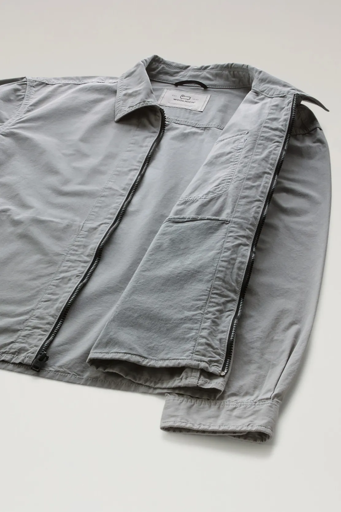 Giacche a camicia>Woolrich Giacca A Camicia Tinta In Capo In Puro Cotone Mineral Grey