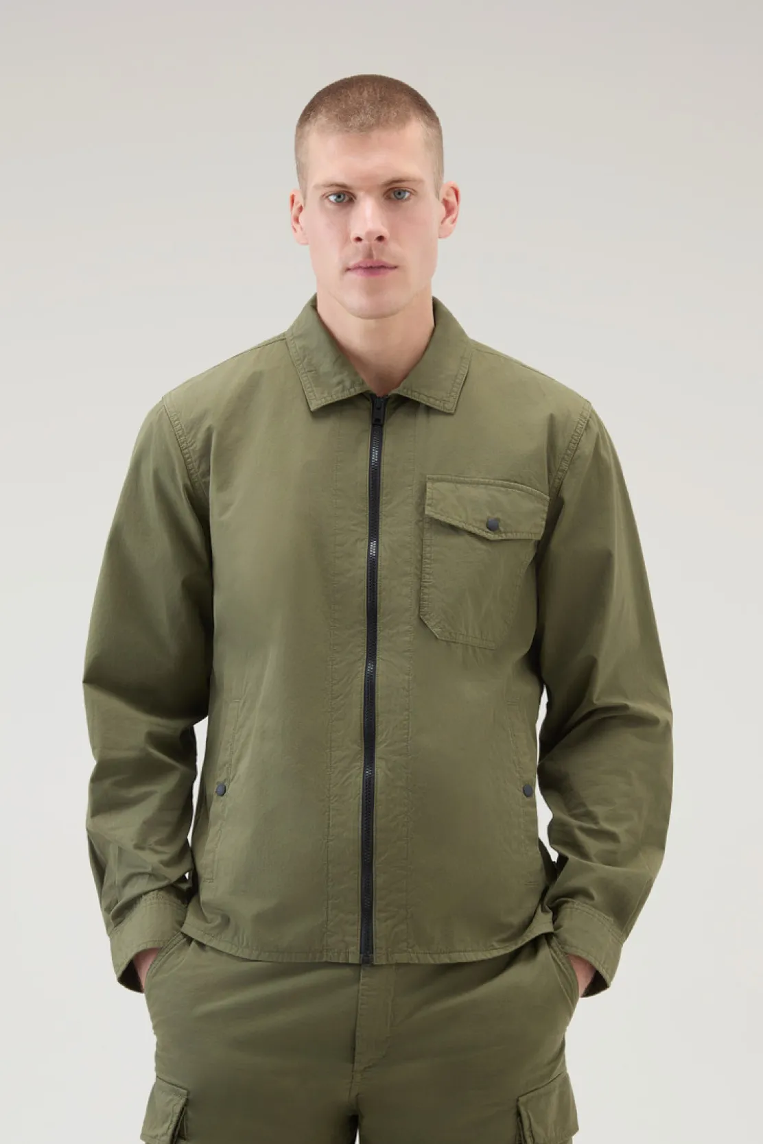 Giacche a camicia>Woolrich Giacca A Camicia Tinta In Capo In Puro Cotone Lake Olive