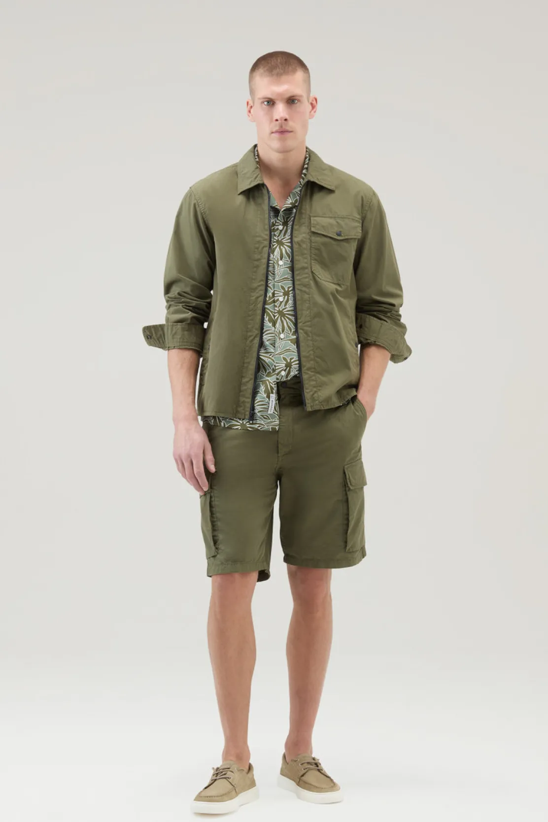Giacche a camicia>Woolrich Giacca A Camicia Tinta In Capo In Puro Cotone Lake Olive