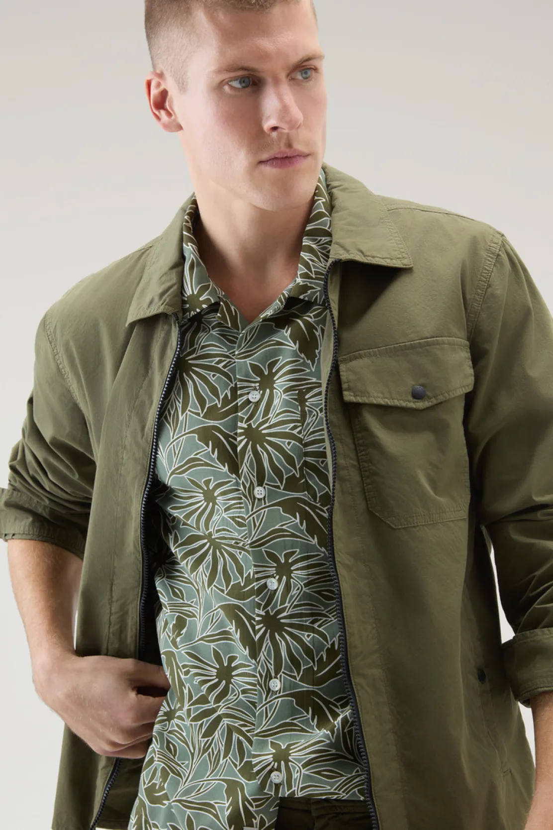 Giacche a camicia>Woolrich Giacca A Camicia Tinta In Capo In Puro Cotone Lake Olive