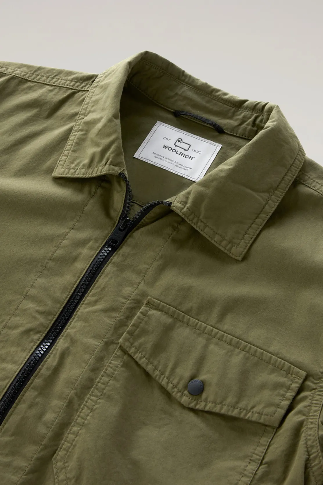 Giacche a camicia>Woolrich Giacca A Camicia Tinta In Capo In Puro Cotone Lake Olive