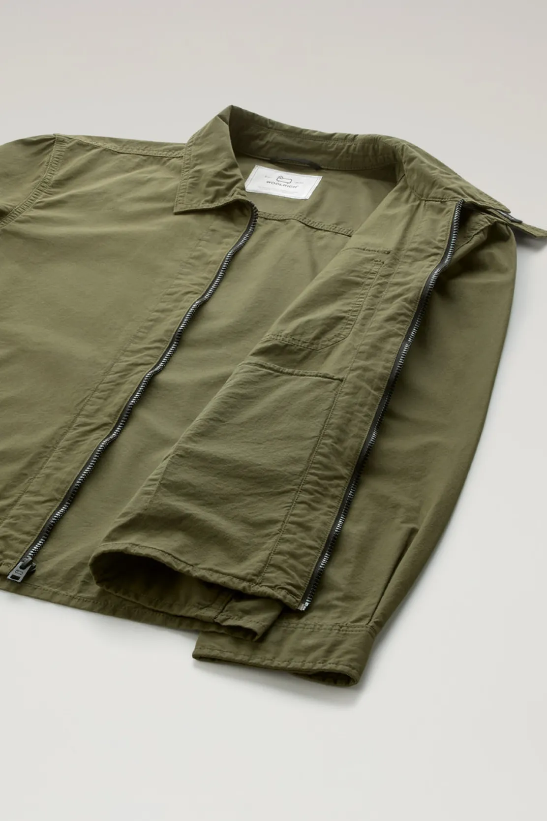 Giacche a camicia>Woolrich Giacca A Camicia Tinta In Capo In Puro Cotone Lake Olive