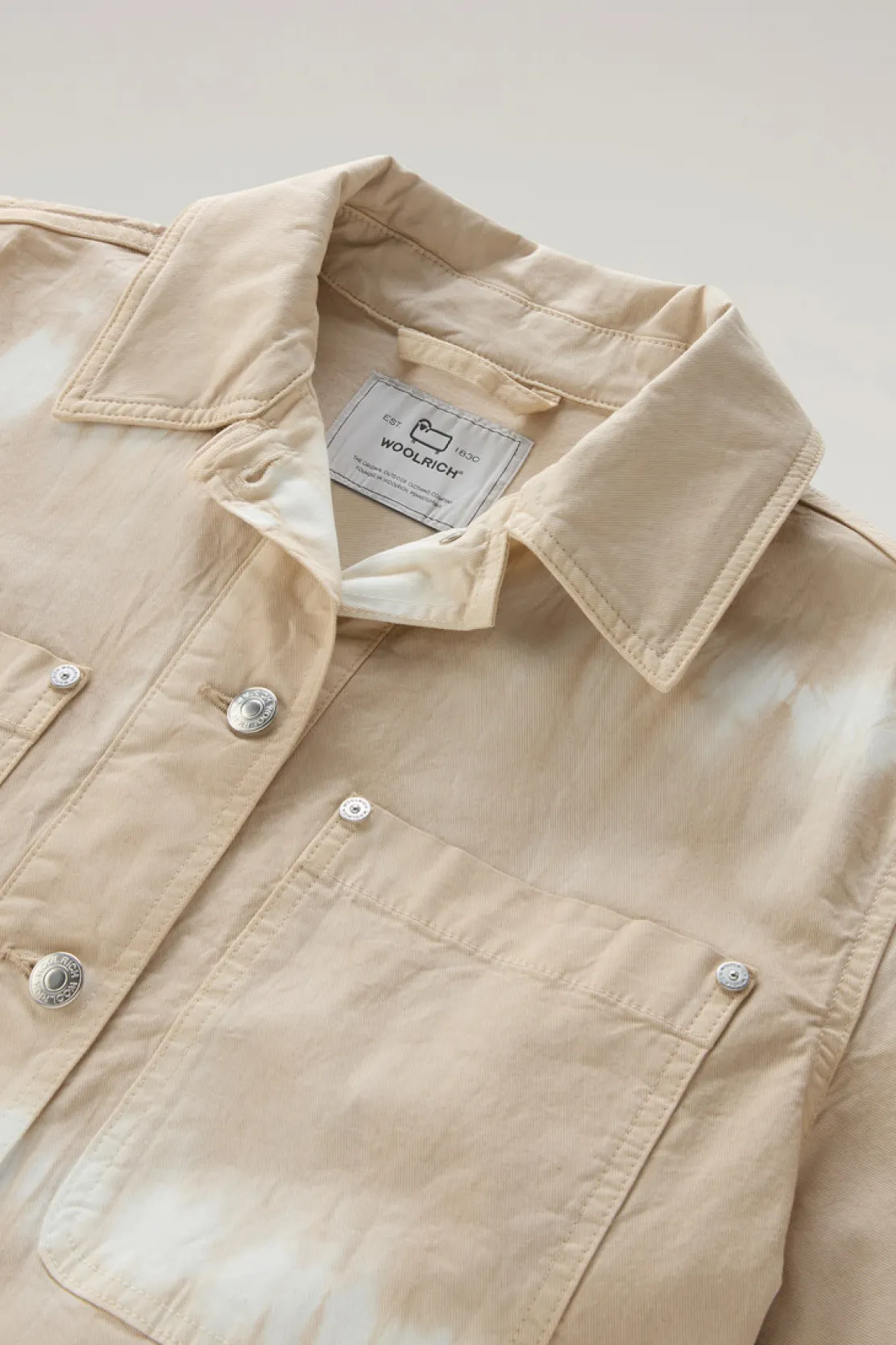 Camicie e giacche a camicia>Woolrich Giacca A Camicia Tinta In Capo In Twill Di Cotone Elasticizzato Light Oak