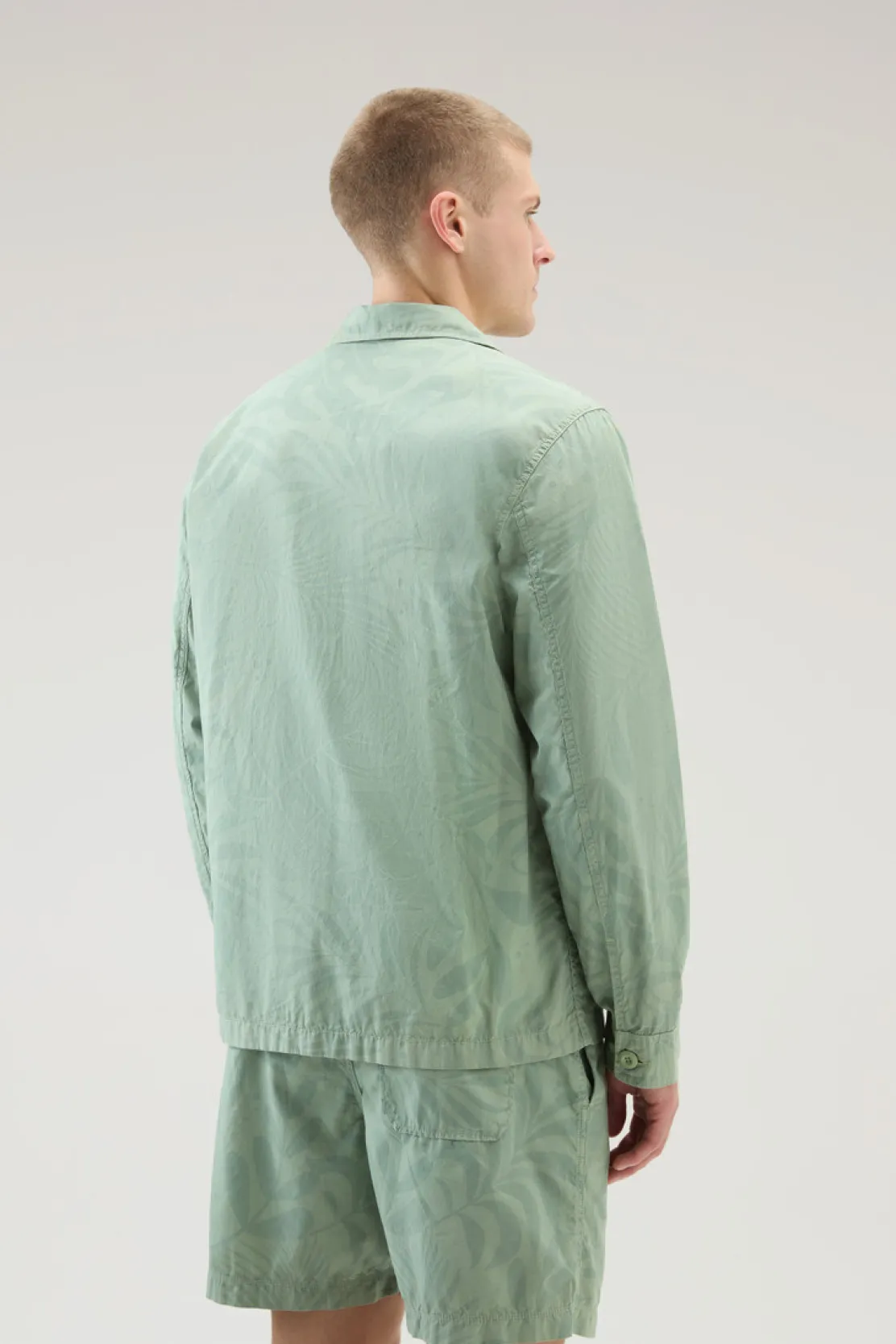Giacche a camicia>Woolrich Giacca A Camicia Tinta In Capo In Puro Cotone Stampato Sage Flower