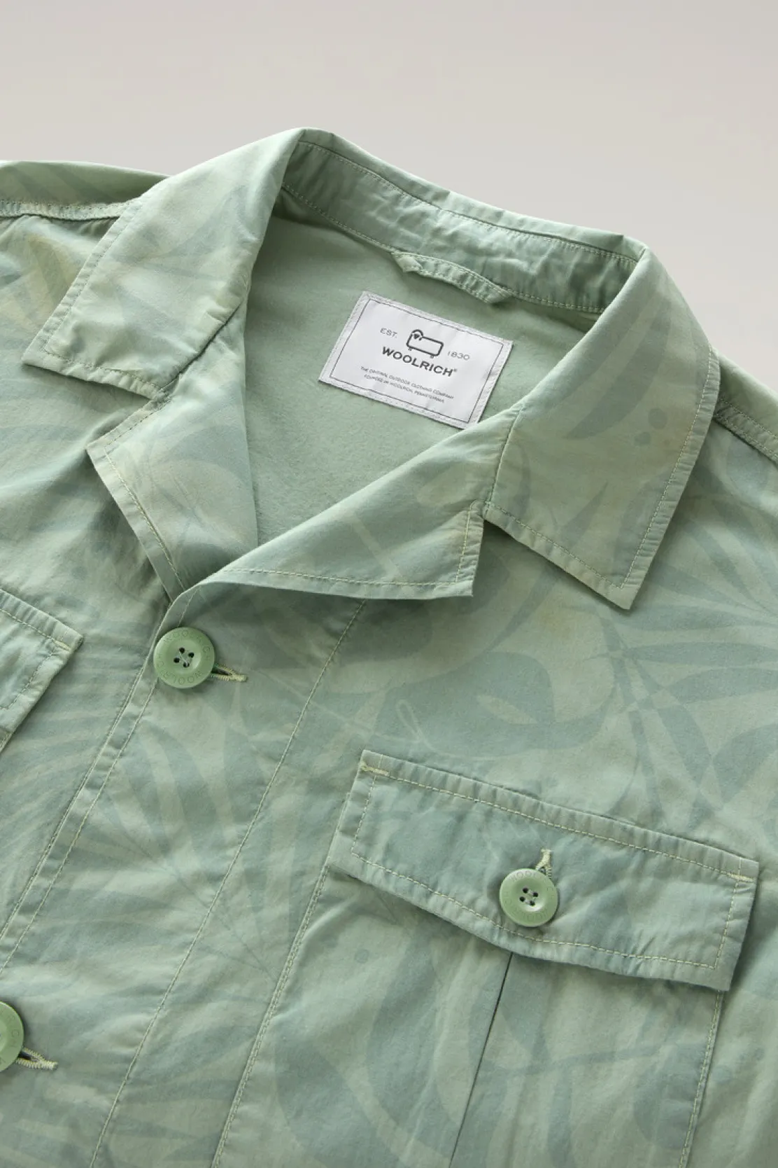 Giacche a camicia>Woolrich Giacca A Camicia Tinta In Capo In Puro Cotone Stampato Sage Flower