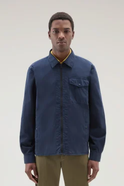 Giacche a camicia>Woolrich Giacca A Camicia Tinta In Capo In Puro Cotone Melton Blue