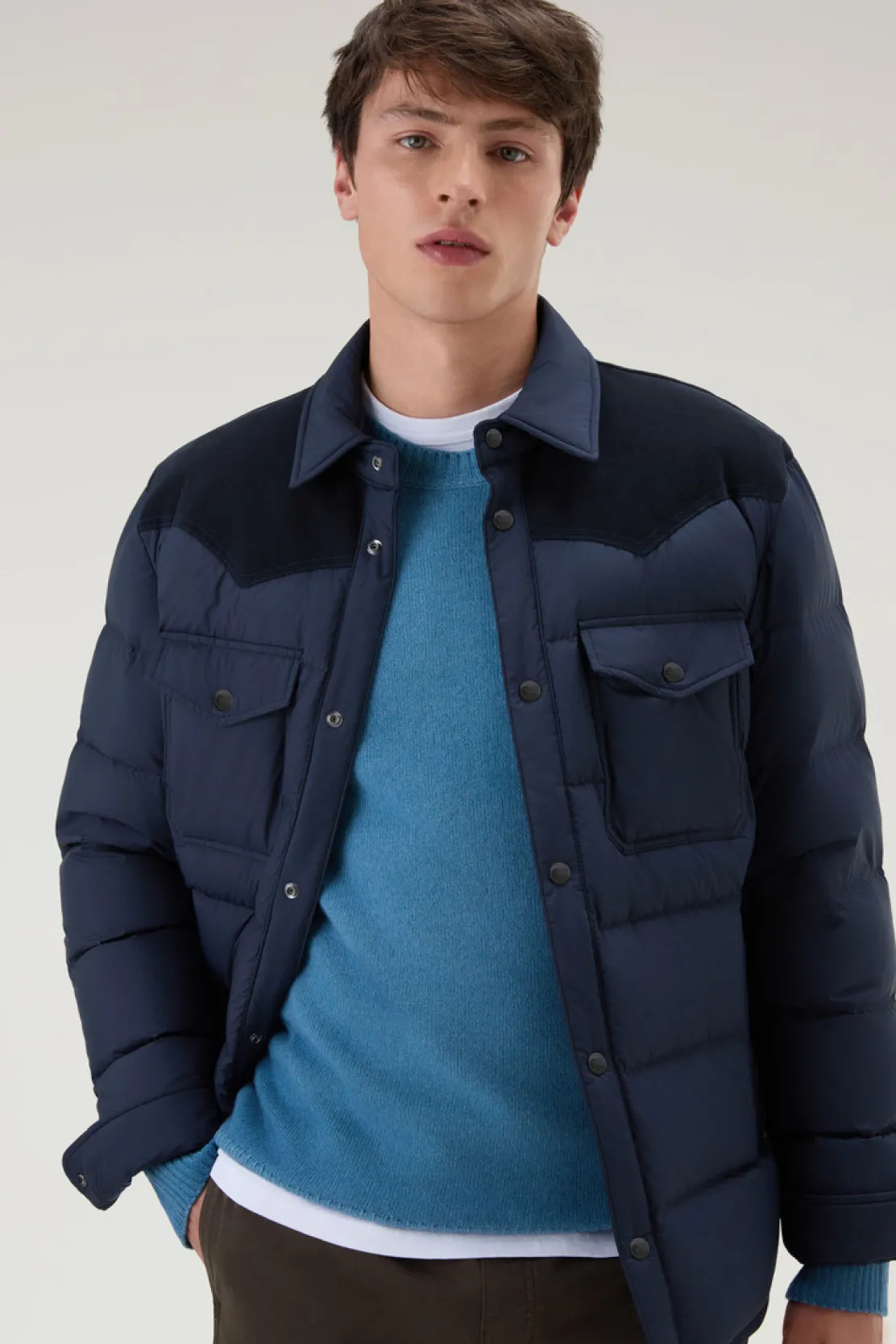 Giacche a camicia|Piumini>Woolrich Giacca A Camicia Western Trapuntata Melton Blue