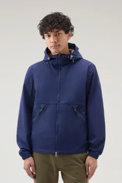 Giacche>Woolrich Giacca A Vento In Nylon Crinkle Con Cappuccio Maritime Blue