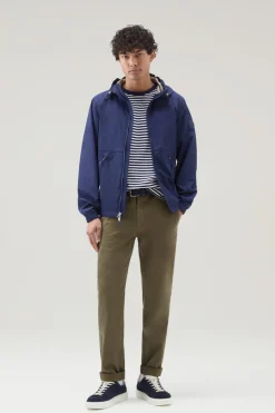 Giacche>Woolrich Giacca A Vento In Nylon Crinkle Con Cappuccio Maritime Blue