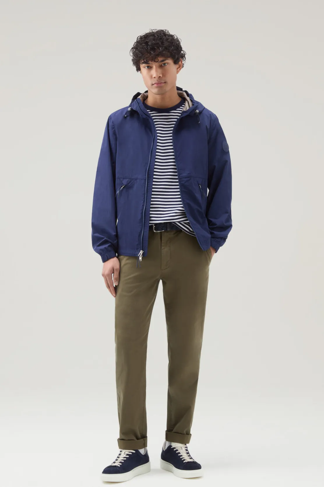 Giacche>Woolrich Giacca A Vento In Nylon Crinkle Con Cappuccio Maritime Blue