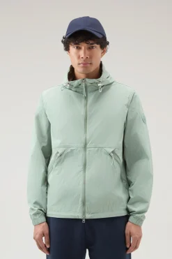 Giacche>Woolrich Giacca A Vento In Nylon Crinkle Con Cappuccio Sage