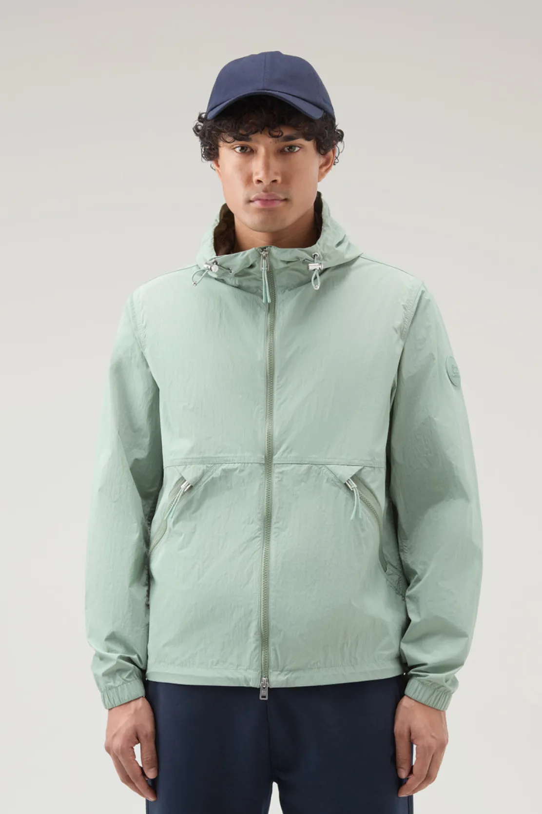 Giacche>Woolrich Giacca A Vento In Nylon Crinkle Con Cappuccio Sage