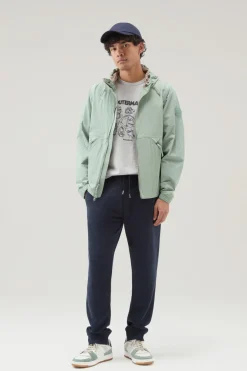 Giacche>Woolrich Giacca A Vento In Nylon Crinkle Con Cappuccio Sage