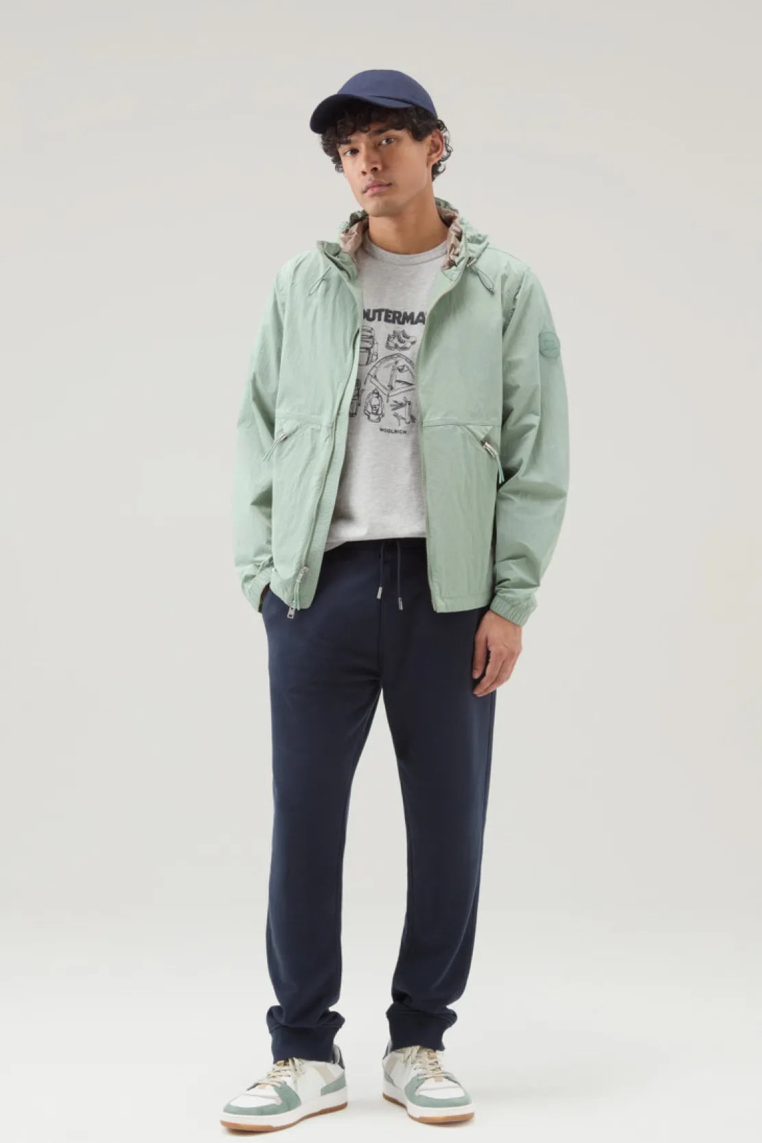 Giacche>Woolrich Giacca A Vento In Nylon Crinkle Con Cappuccio Sage