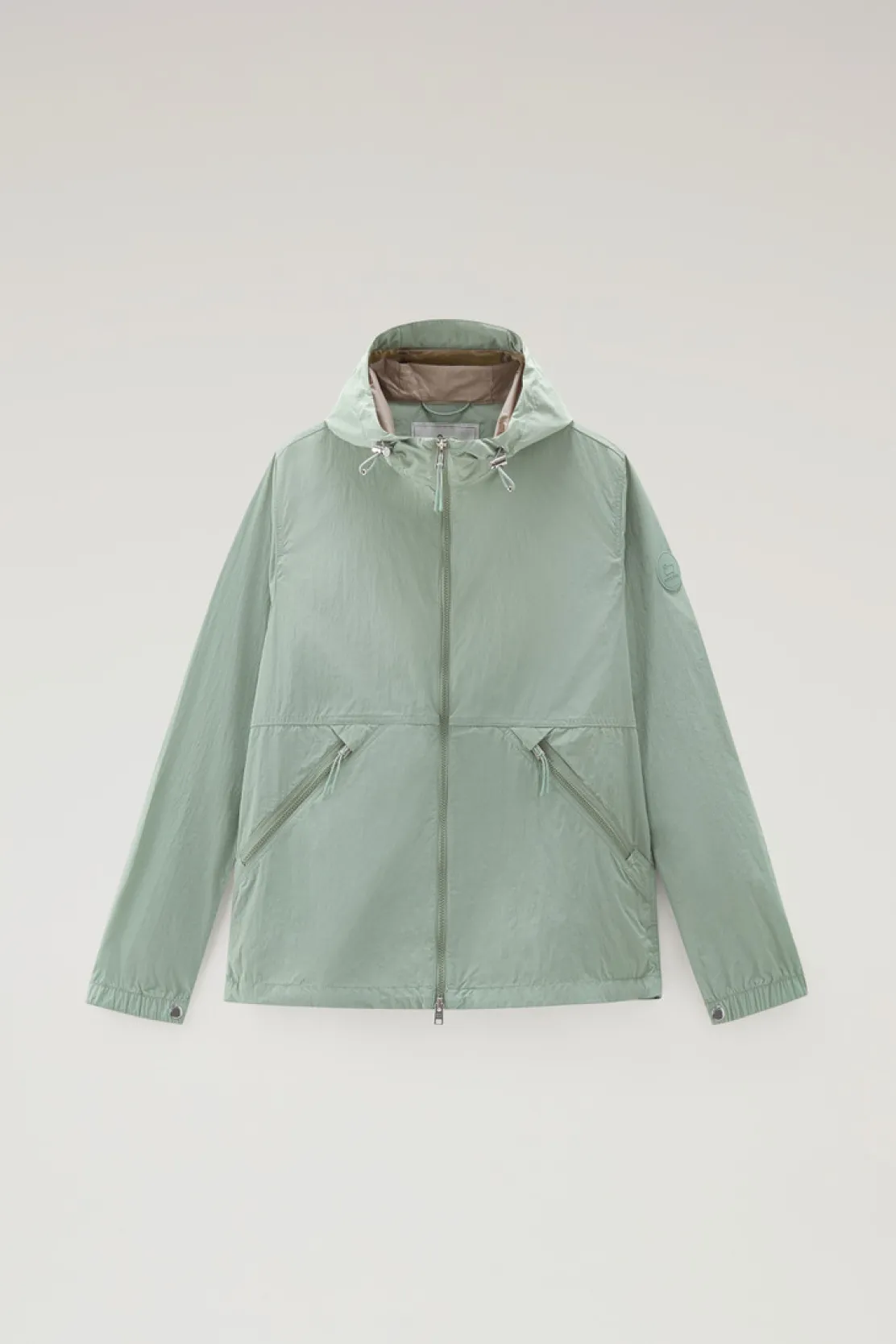 Giacche>Woolrich Giacca A Vento In Nylon Crinkle Con Cappuccio Sage