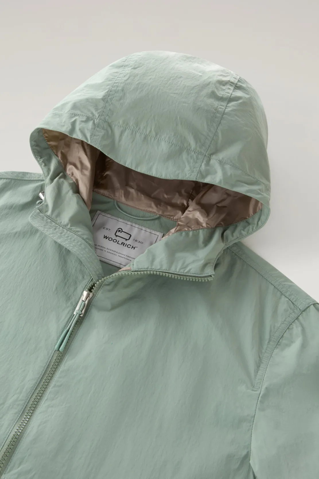 Giacche>Woolrich Giacca A Vento In Nylon Crinkle Con Cappuccio Sage
