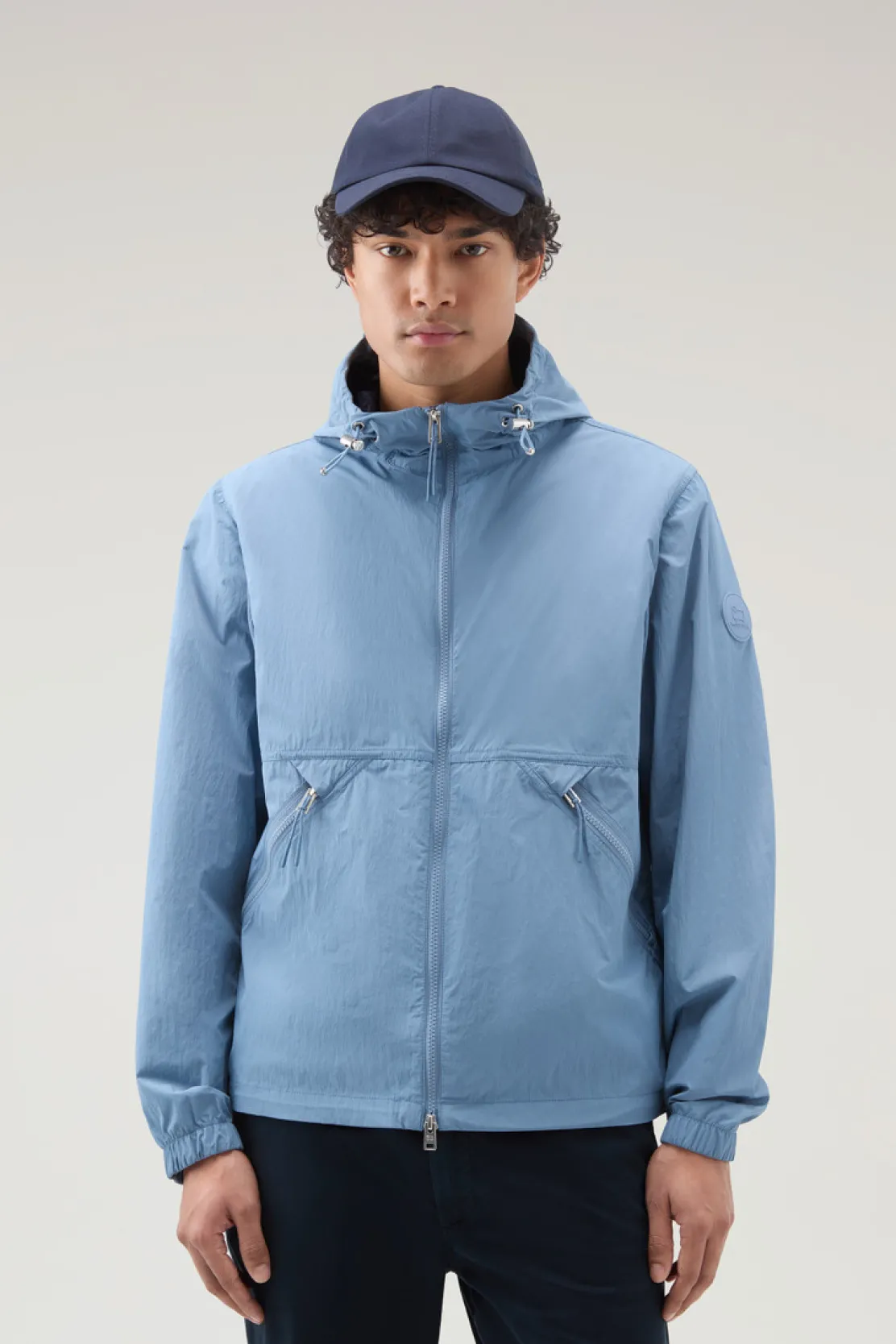 Giacche>Woolrich Giacca A Vento In Nylon Crinkle Con Cappuccio Pastel Indigo