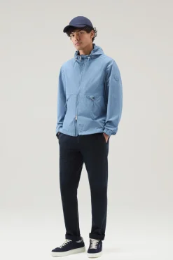 Giacche>Woolrich Giacca A Vento In Nylon Crinkle Con Cappuccio Pastel Indigo