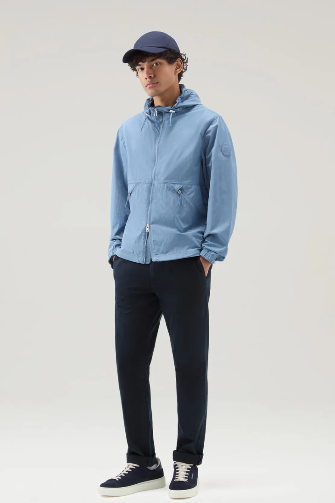 Giacche>Woolrich Giacca A Vento In Nylon Crinkle Con Cappuccio Pastel Indigo