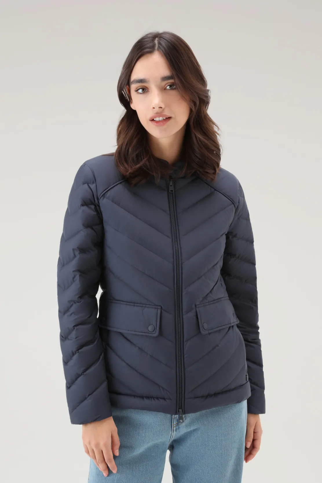 Piumini leggeri>Woolrich Giacca Corta Imbottita Con Trapuntatura Chevron Melton Blue