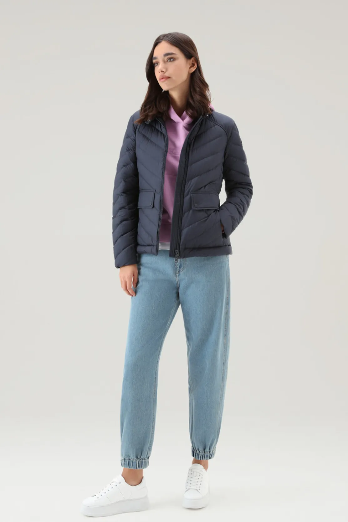Piumini leggeri>Woolrich Giacca Corta Imbottita Con Trapuntatura Chevron Melton Blue