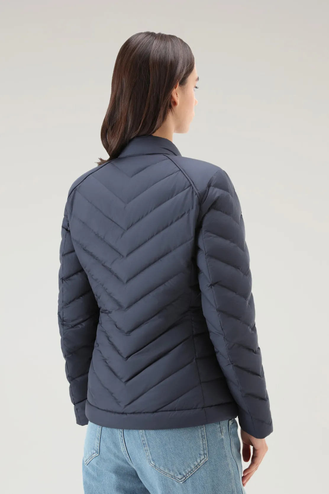Piumini leggeri>Woolrich Giacca Corta Imbottita Con Trapuntatura Chevron Melton Blue