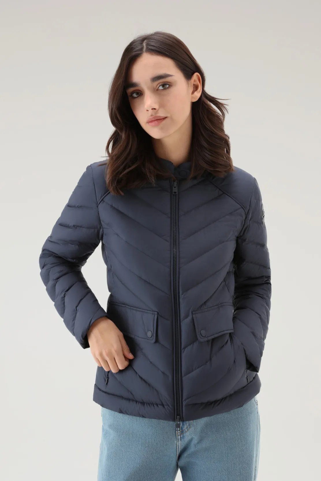Piumini leggeri>Woolrich Giacca Corta Imbottita Con Trapuntatura Chevron Melton Blue