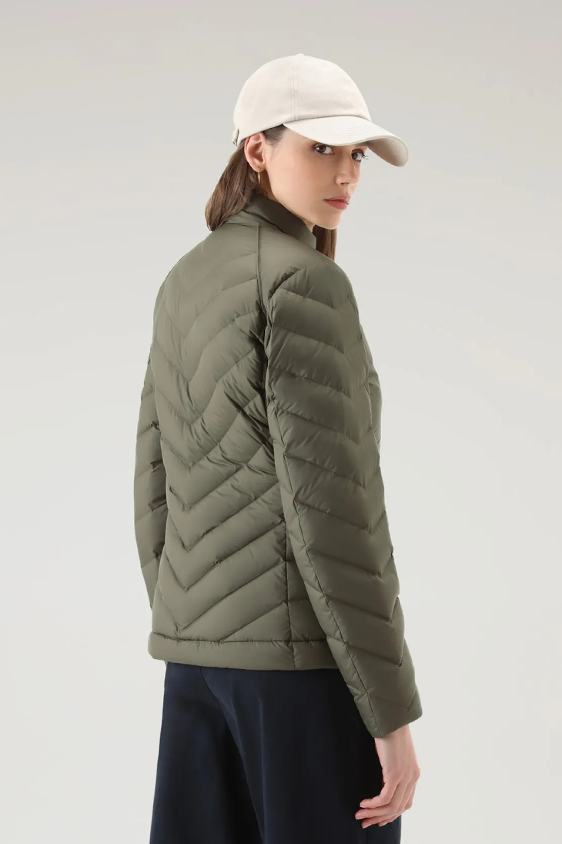 Piumini leggeri>Woolrich Giacca Corta Imbottita Con Trapuntatura Chevron Dark Green