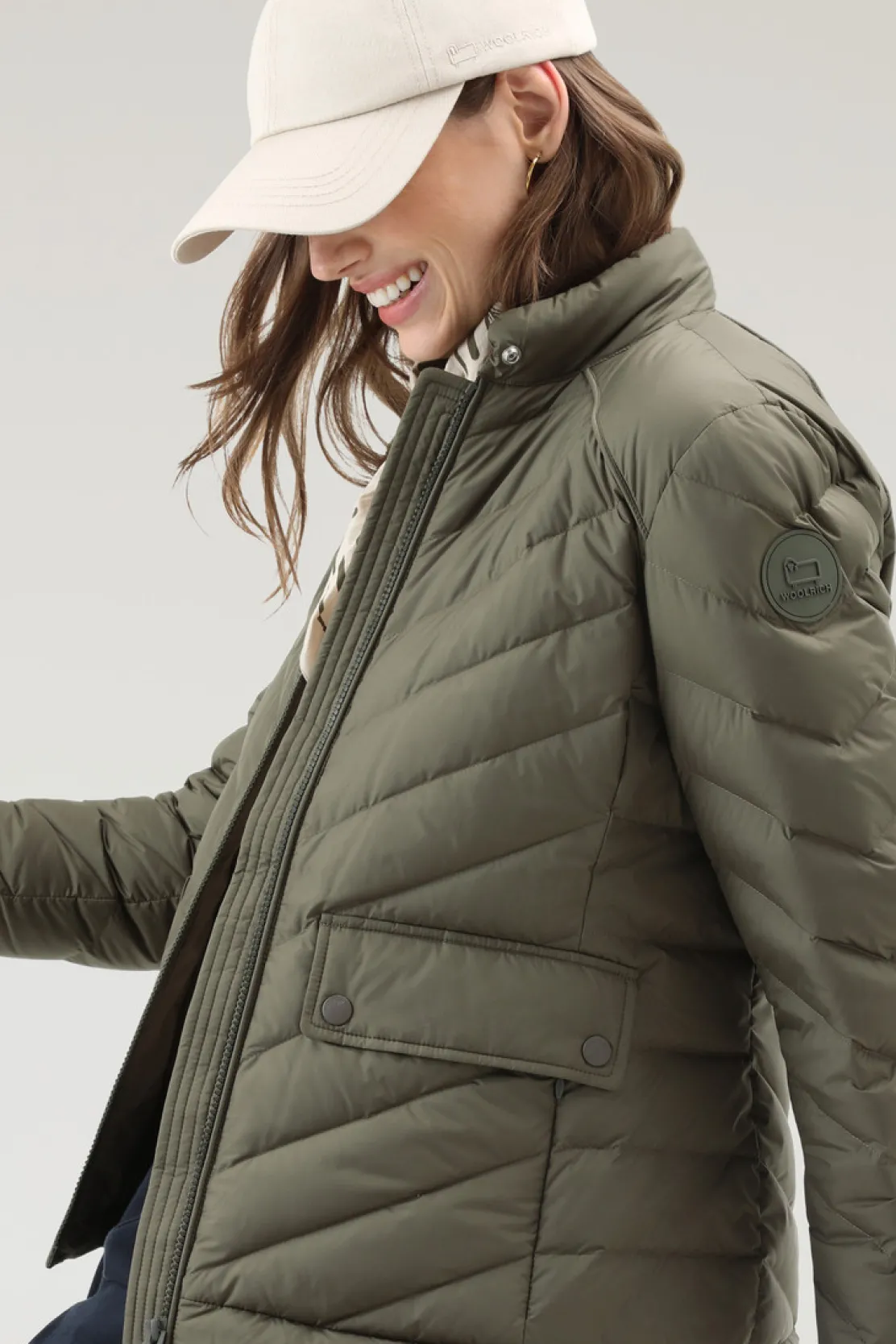 Piumini leggeri>Woolrich Giacca Corta Imbottita Con Trapuntatura Chevron Dark Green