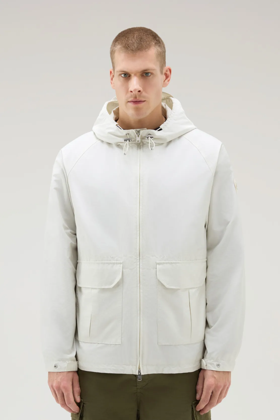 Giacche>Woolrich Giacca Cruiser In Ramar Cloth Con Cappuccio Stone