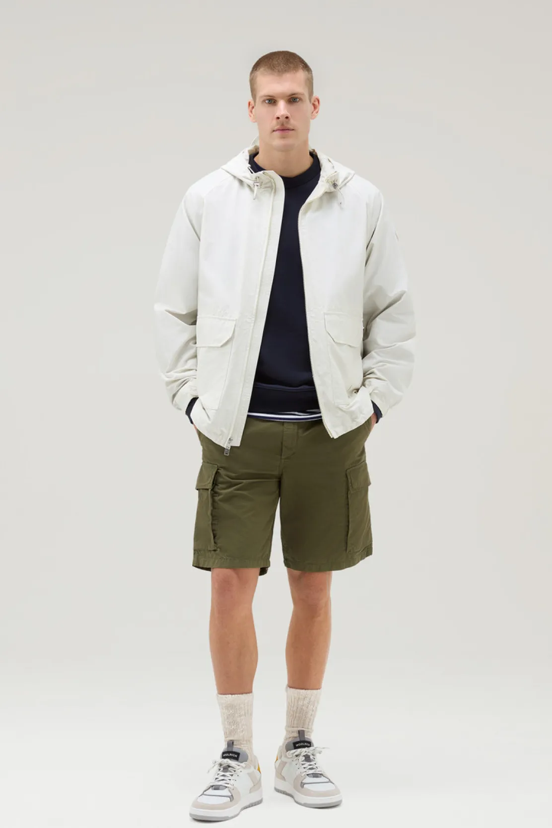 Giacche>Woolrich Giacca Cruiser In Ramar Cloth Con Cappuccio Stone