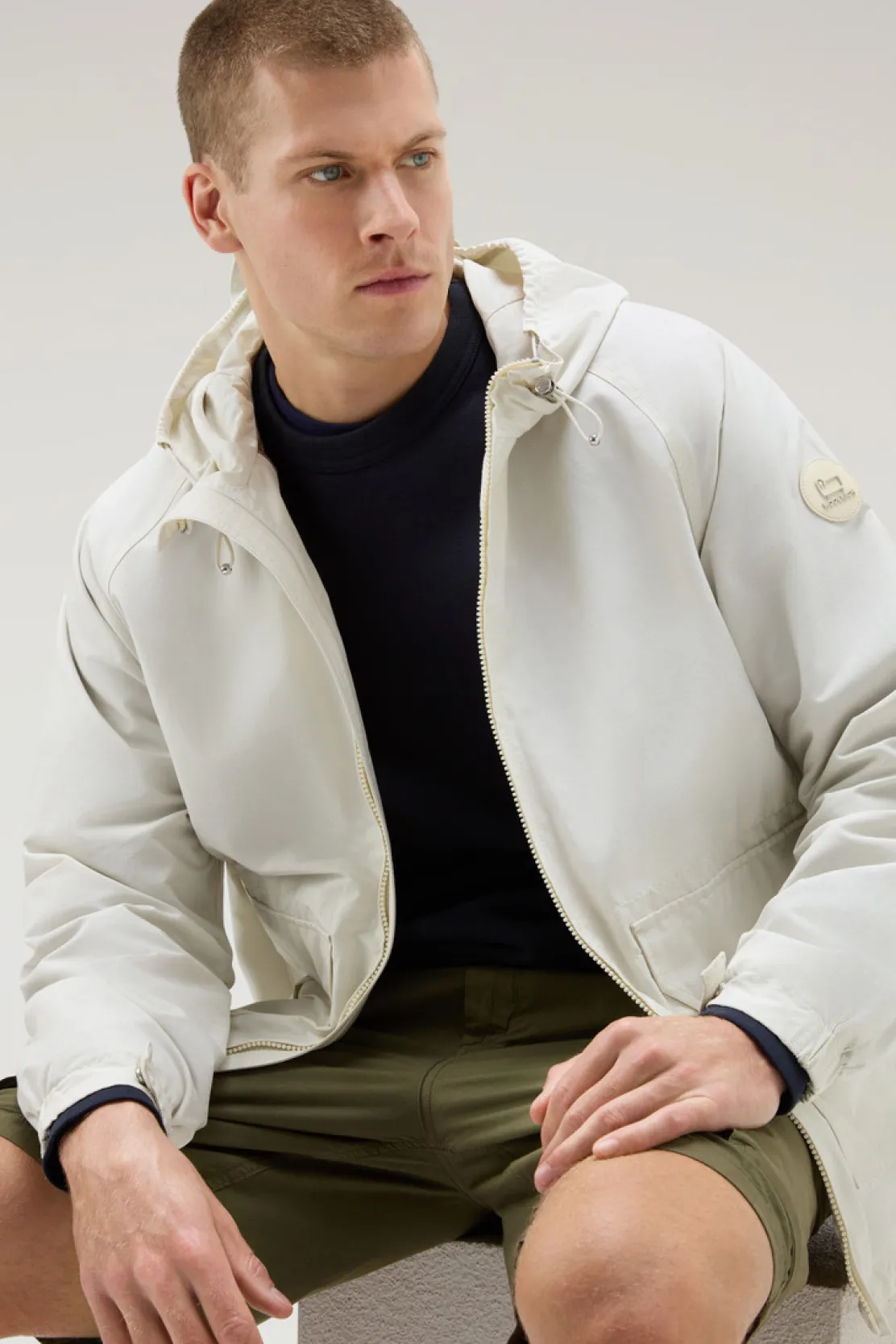 Giacche>Woolrich Giacca Cruiser In Ramar Cloth Con Cappuccio Stone
