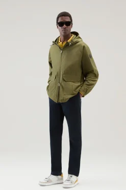 Giacche>Woolrich Giacca Cruiser In Ramar Cloth Con Cappuccio Lake Olive