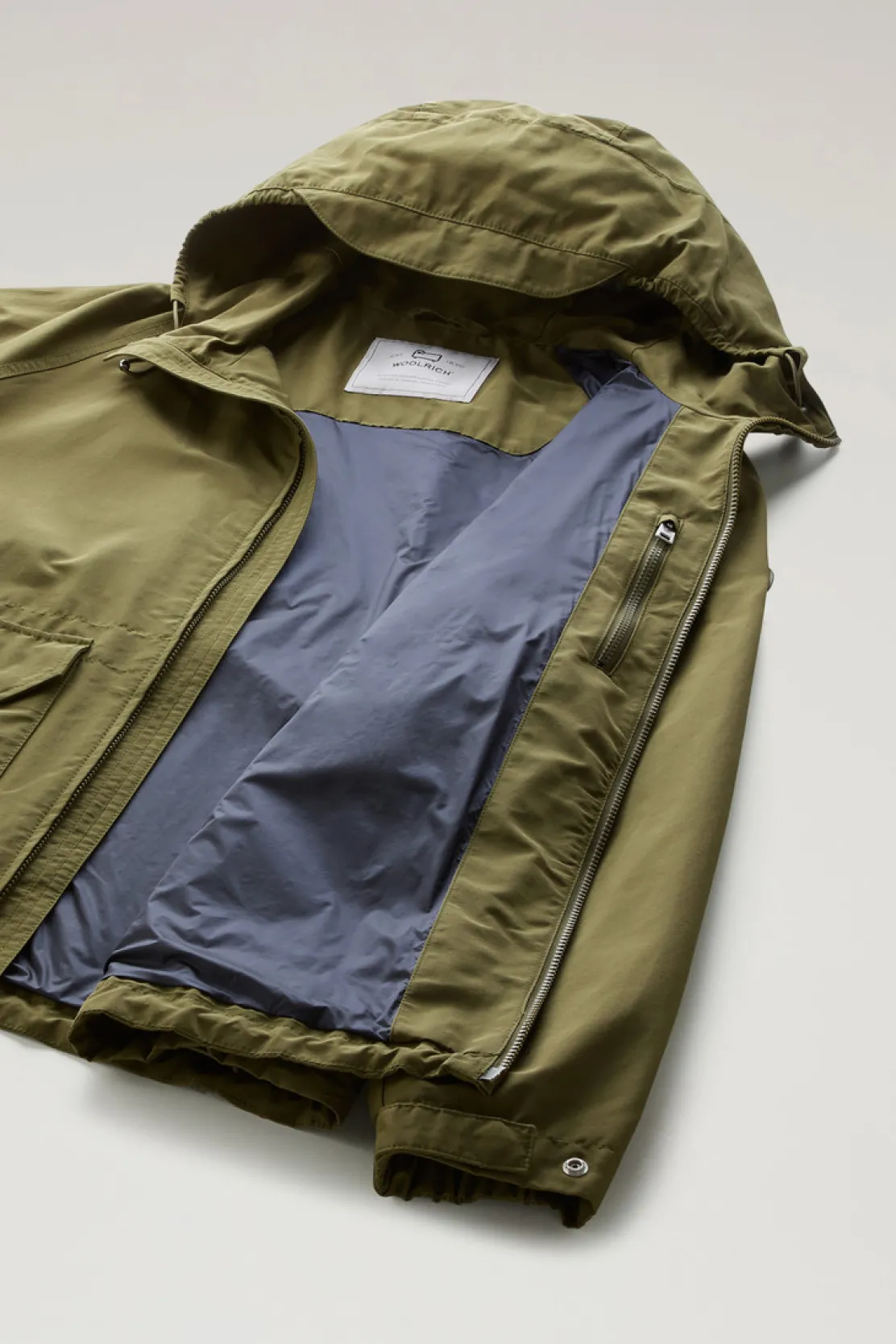 Giacche>Woolrich Giacca Cruiser In Ramar Cloth Con Cappuccio Lake Olive