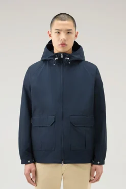 Giacche>Woolrich Giacca Cruiser In Ramar Cloth Con Cappuccio Melton Blue
