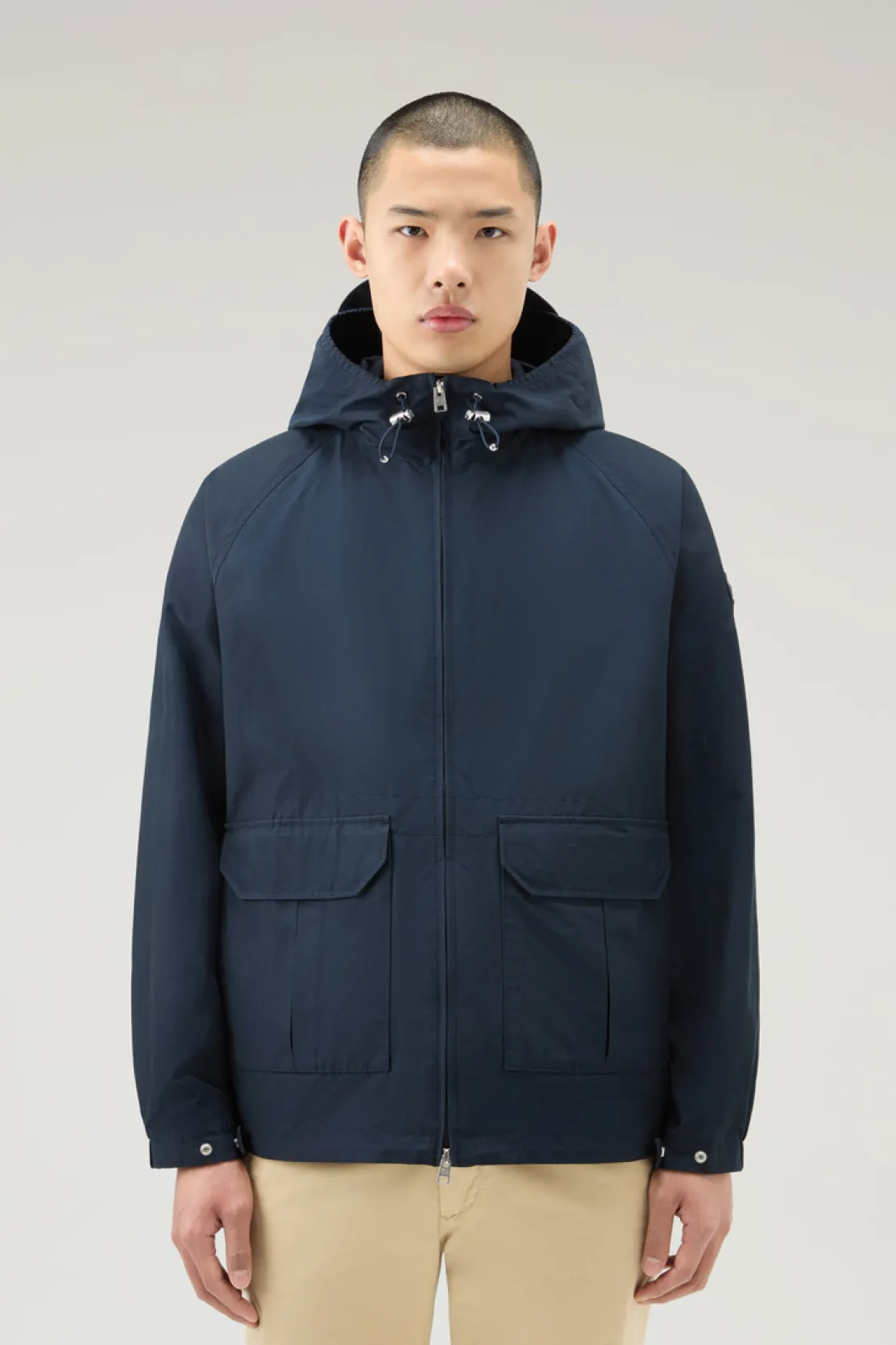 Giacche>Woolrich Giacca Cruiser In Ramar Cloth Con Cappuccio Melton Blue