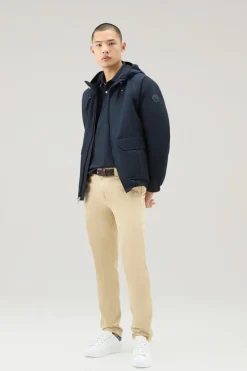 Giacche>Woolrich Giacca Cruiser In Ramar Cloth Con Cappuccio Melton Blue