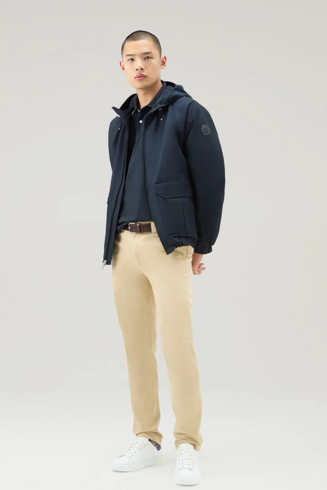 Giacche>Woolrich Giacca Cruiser In Ramar Cloth Con Cappuccio Melton Blue