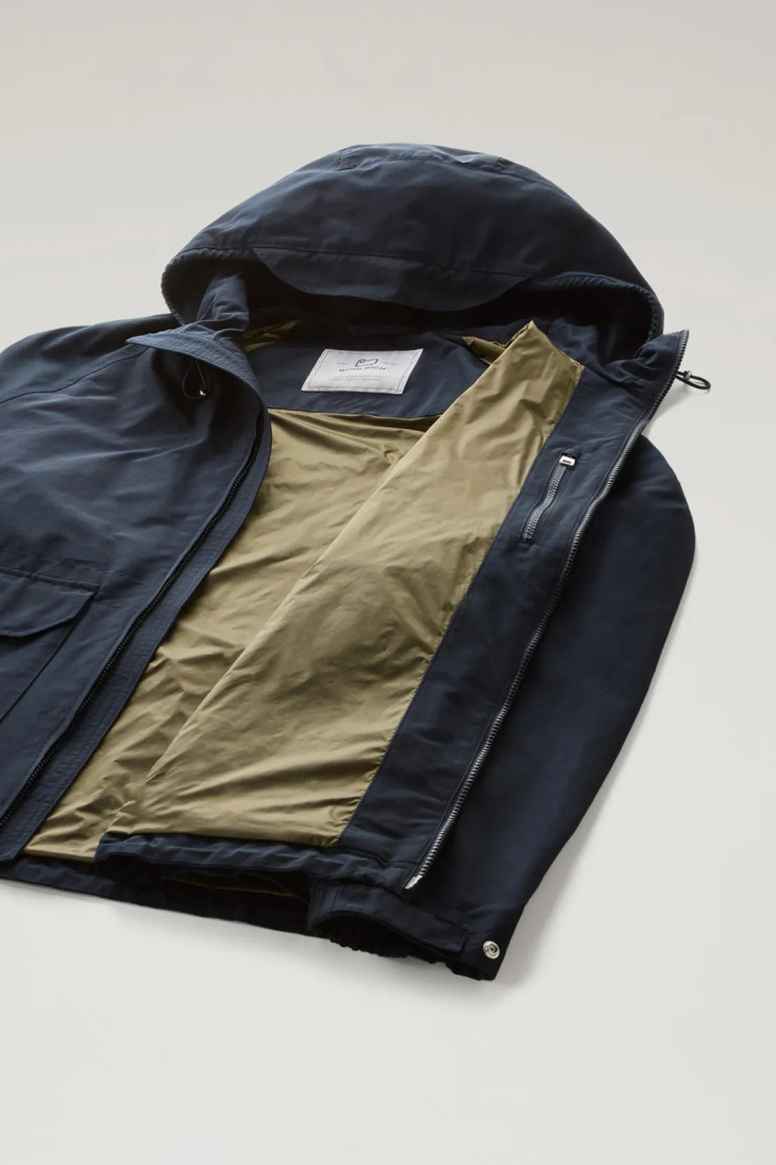 Giacche>Woolrich Giacca Cruiser In Ramar Cloth Con Cappuccio Melton Blue