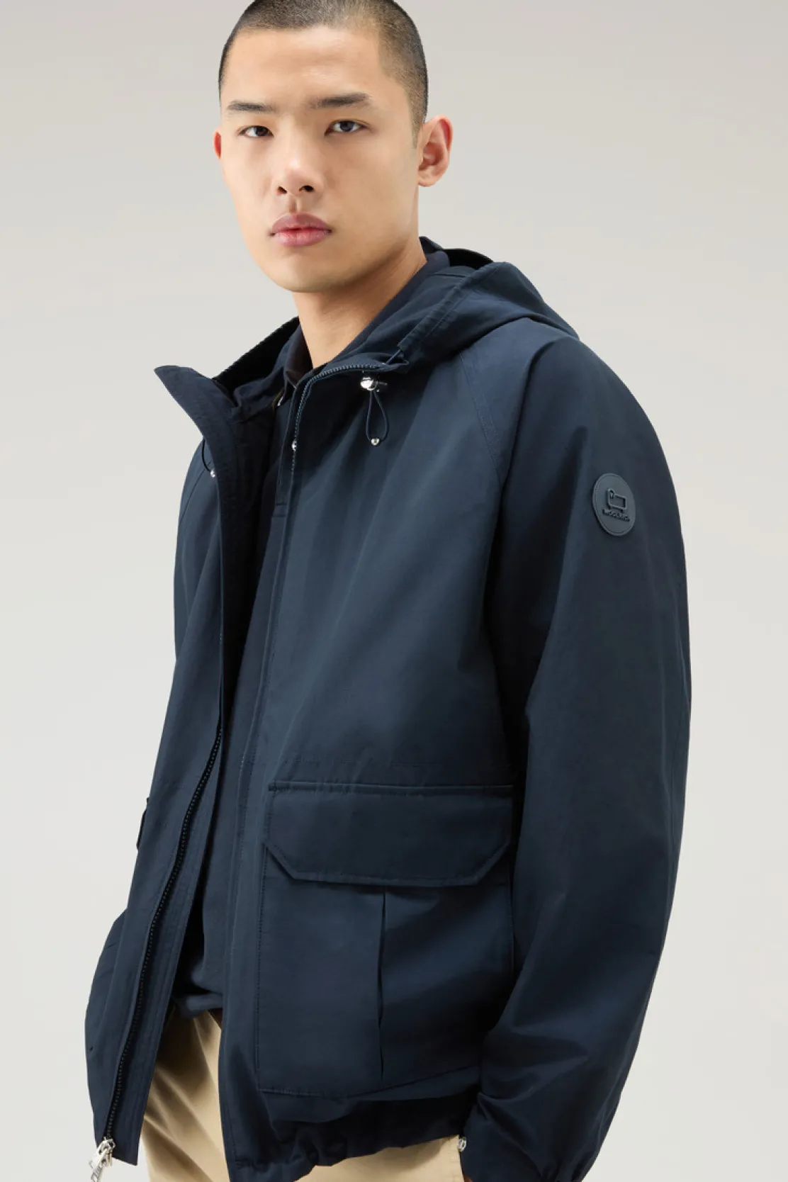 Giacche>Woolrich Giacca Cruiser In Ramar Cloth Con Cappuccio Melton Blue