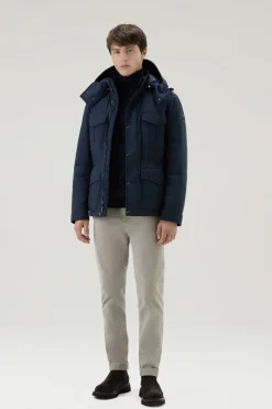 Giacche>Woolrich Giacca Field Aleutian In Nylon Taslan Con Cappuccio Removibile Melton Blue