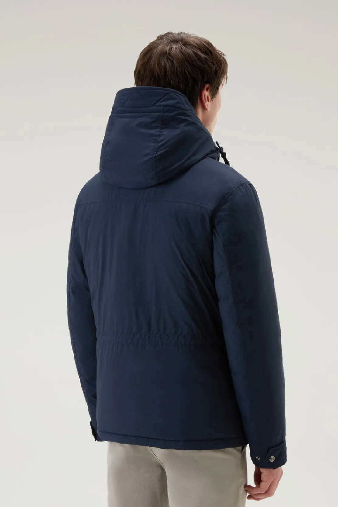 Giacche>Woolrich Giacca Field Aleutian In Nylon Taslan Con Cappuccio Removibile Melton Blue