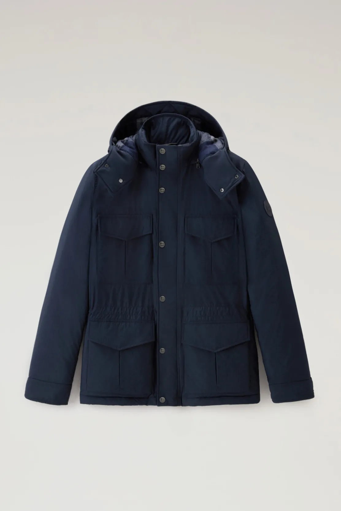 Giacche>Woolrich Giacca Field Aleutian In Nylon Taslan Con Cappuccio Removibile Melton Blue