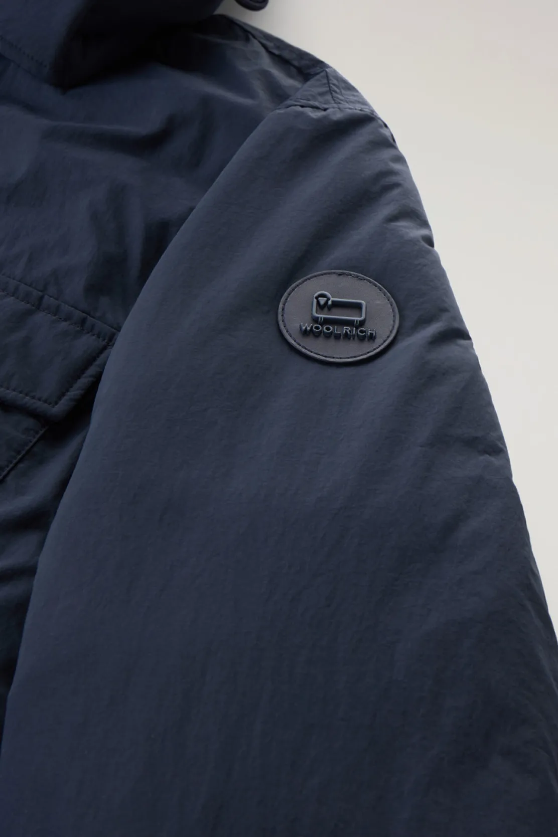 Giacche>Woolrich Giacca Field Aleutian In Nylon Taslan Con Cappuccio Removibile Melton Blue