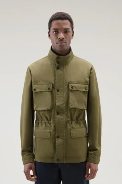 Giacche>Woolrich Giacca Field In Misto Cotone E Lino Lake Olive