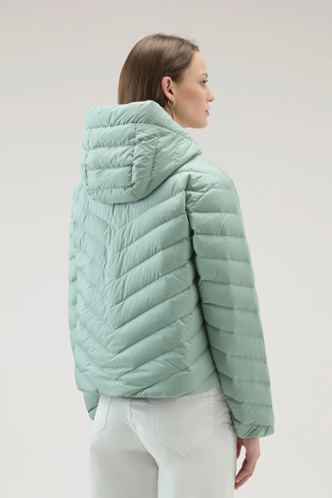 Piumini leggeri>Woolrich Giacca In Microfibra Con Trapuntatura Chevron E Cappuccio Sage