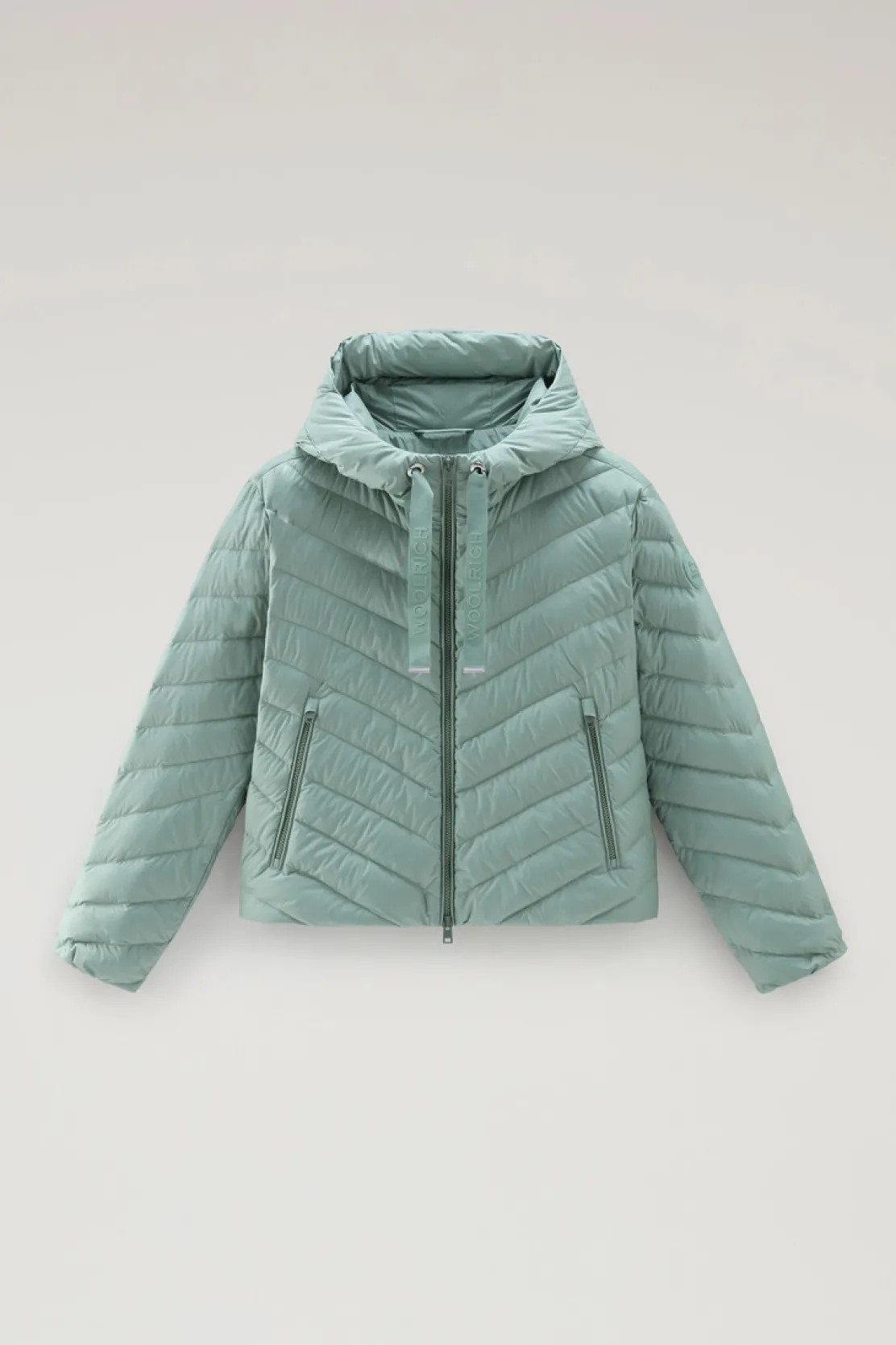 Piumini leggeri>Woolrich Giacca In Microfibra Con Trapuntatura Chevron E Cappuccio Sage
