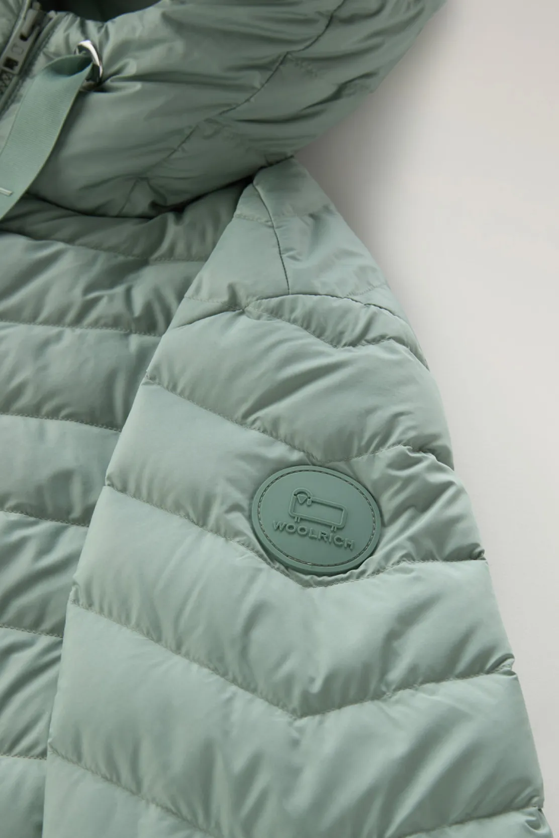 Piumini leggeri>Woolrich Giacca In Microfibra Con Trapuntatura Chevron E Cappuccio Sage